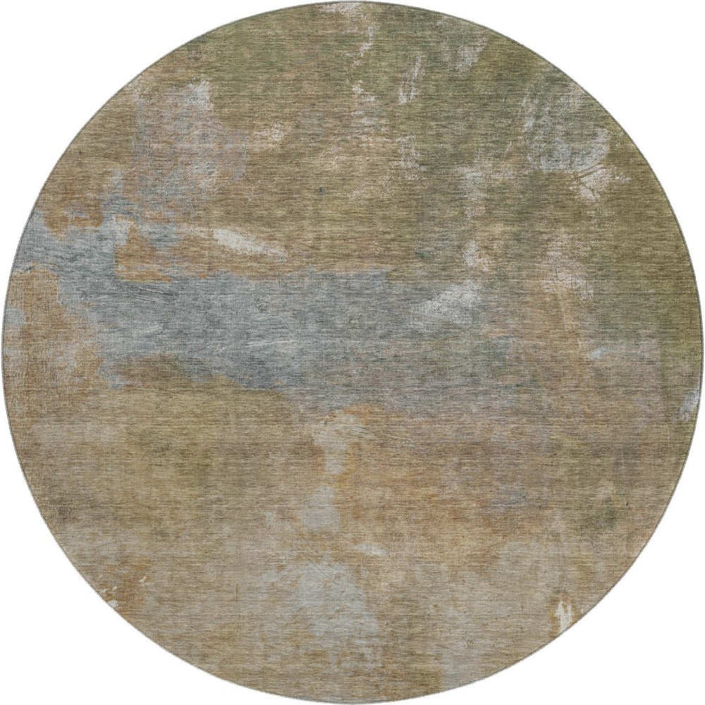 HomeRoots 8' X 8' Stylish Copper and Gray Abstract Washable Round Rug with UV Protection for High-Traffic Areas 693225