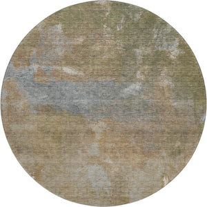 HomeRoots 8' X 8' Stylish Copper and Gray Abstract Washable Round Rug with UV Protection for High-Traffic Areas 693225