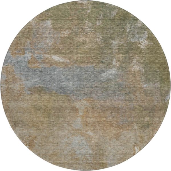 HomeRoots 8' X 8' Stylish Copper and Gray Abstract Washable Round Rug with UV Protection for High-Traffic Areas 693225