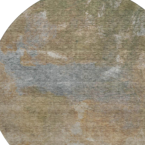 HomeRoots 8' X 8' Stylish Copper and Gray Abstract Washable Round Rug with UV Protection for High-Traffic Areas 693225