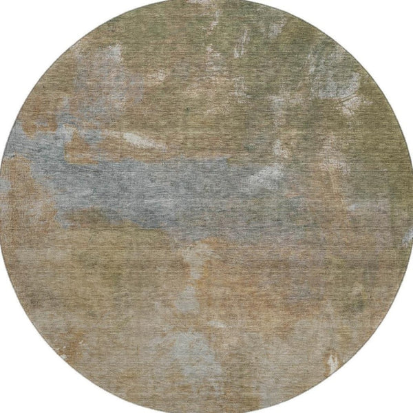 HomeRoots 8' X 8' Stylish Copper and Gray Abstract Washable Round Rug with UV Protection for High-Traffic Areas 693225