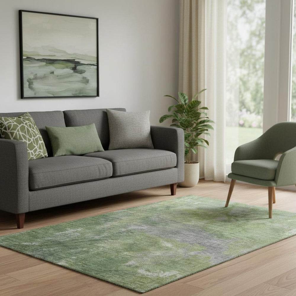 HomeRoots 5' X 8' Green and Gray Abstract Washable Area Rug - UV Protected, Stain Resistant & Non-Slip Design 693230