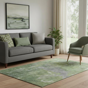 HomeRoots 5' X 8' Green and Gray Abstract Washable Area Rug - UV Protected, Stain Resistant & Non-Slip Design 693230