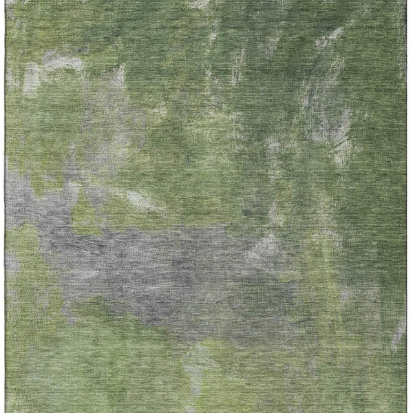 HomeRoots 5' X 8' Green and Gray Abstract Washable Area Rug - UV Protected, Stain Resistant & Non-Slip Design 693230