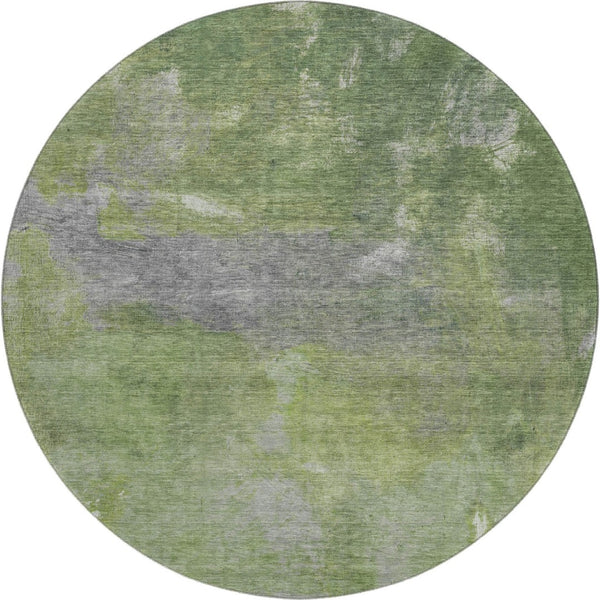 HomeRoots 8' X 8' Stylish Green and Gray Abstract Washable Round Rug with UV Protection for High-Traffic Areas 693231