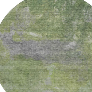 HomeRoots 8' X 8' Stylish Green and Gray Abstract Washable Round Rug with UV Protection for High-Traffic Areas 693231