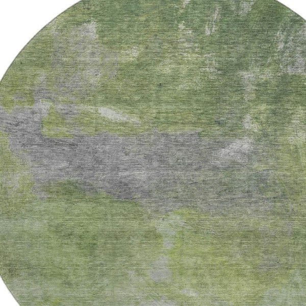 HomeRoots 8' X 8' Stylish Green and Gray Abstract Washable Round Rug with UV Protection for High-Traffic Areas 693231