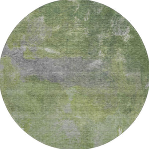 HomeRoots 8' X 8' Stylish Green and Gray Abstract Washable Round Rug with UV Protection for High-Traffic Areas 693231