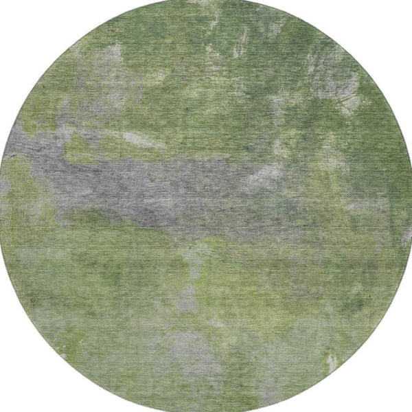 HomeRoots 8' X 8' Stylish Green and Gray Abstract Washable Round Rug with UV Protection for High-Traffic Areas 693231