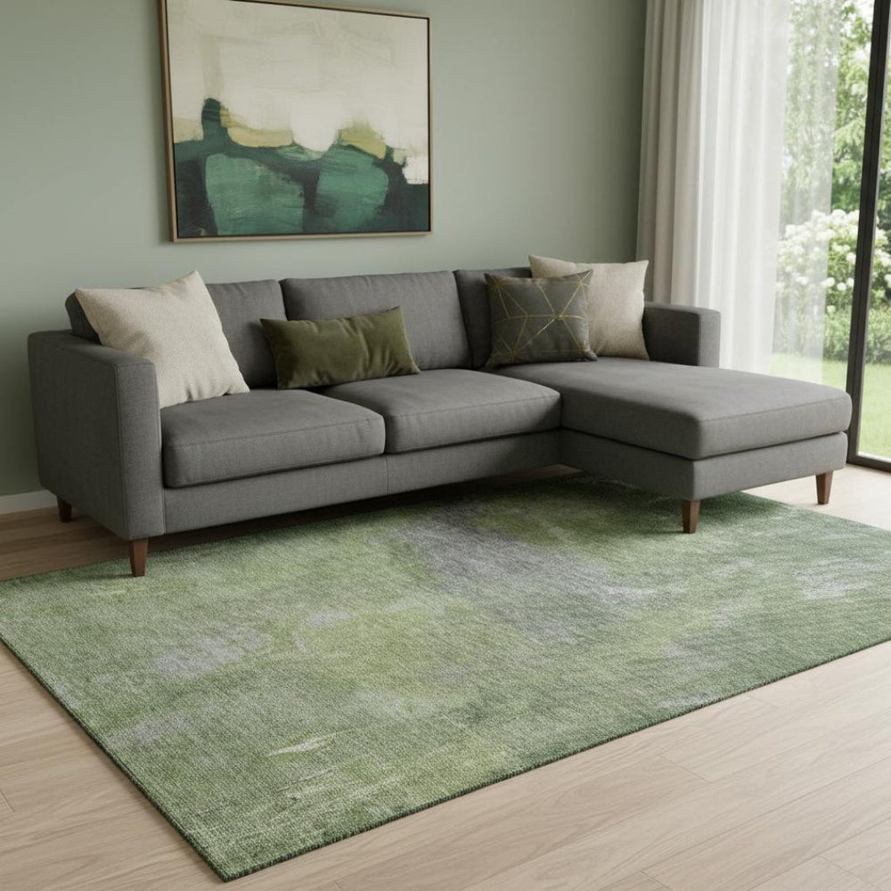 HomeRoots 8' Abstract Green and Gray Washable Area Rug with UV Protection, Stain Resistance & Non-Slip Backing 693232