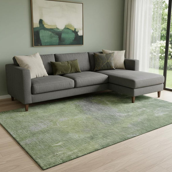 HomeRoots 8' Abstract Green and Gray Washable Area Rug with UV Protection, Stain Resistance & Non-Slip Backing 693232