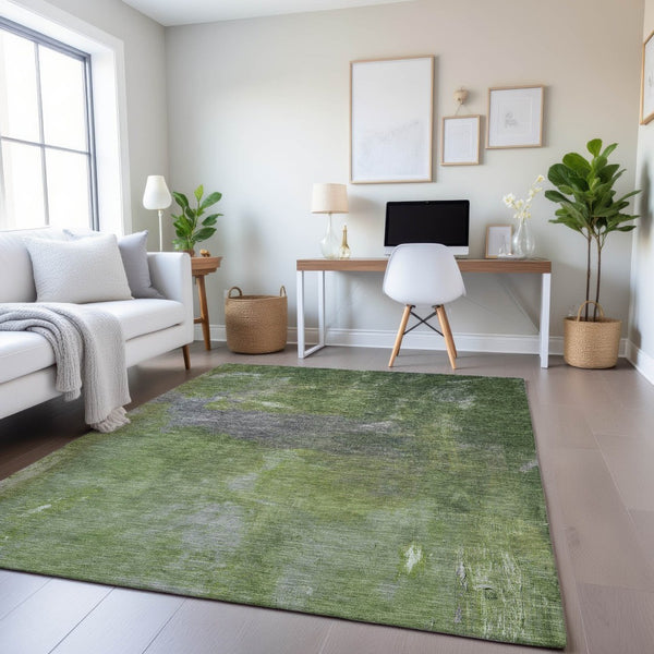 HomeRoots 8' Abstract Green and Gray Washable Area Rug with UV Protection, Stain Resistance & Non-Slip Backing 693232