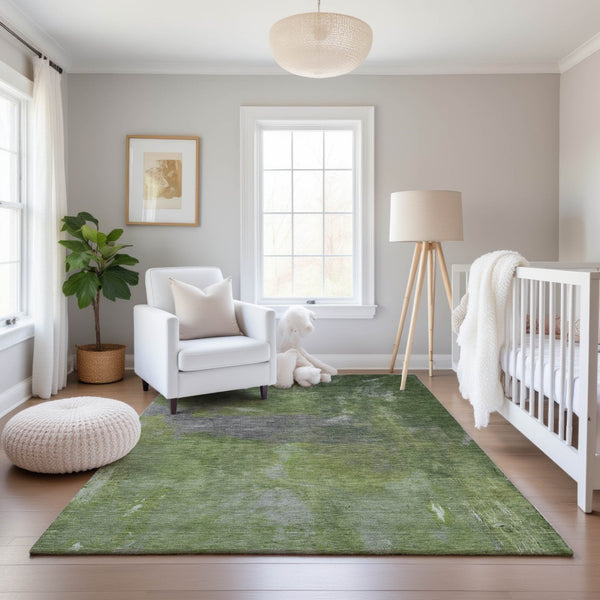 HomeRoots 8' Abstract Green and Gray Washable Area Rug with UV Protection, Stain Resistance & Non-Slip Backing 693232