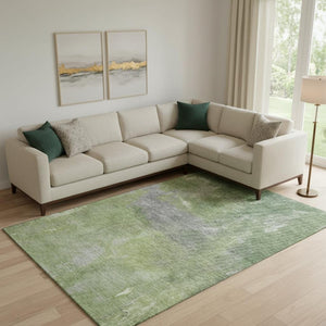HomeRoots 9' X 12' Abstract Green and Gray Area Rug - Washable, UV Protected, Stain-Resistant, Non-Slip Design 693233