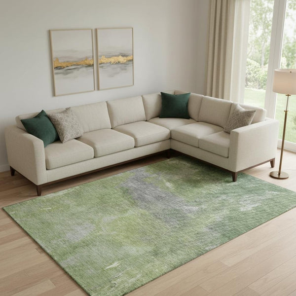 HomeRoots 9' X 12' Abstract Green and Gray Area Rug - Washable, UV Protected, Stain-Resistant, Non-Slip Design 693233