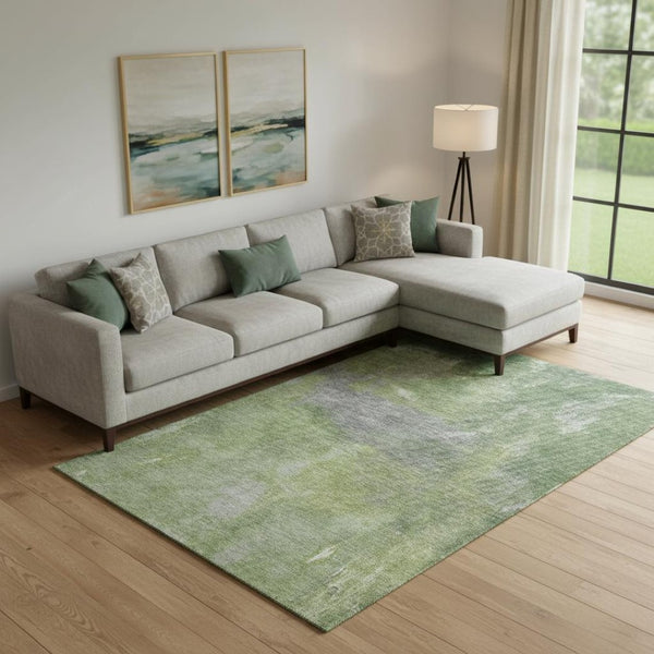 HomeRoots 10' X 14' Green And Gray Abstract Area Rug - Durable, Stain Resistant, UV Protected for Modern Spaces 693234