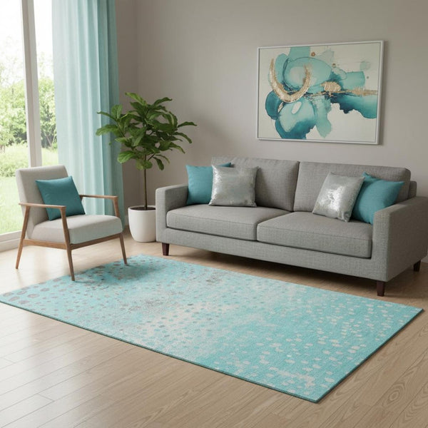 HomeRoots 5' Aqua Gray & Ivory Polka Dot Washable Area Rug - UV Protected, Durable, Kid & Pet Friendly Design 693236