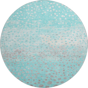 HomeRoots 8' Aqua Gray & Ivory Polka Dot Washable Round Rug - Durable, UV Protected, Kid & Pet-Friendly Design 693237