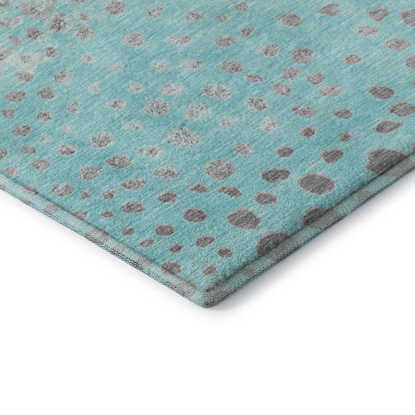 HomeRoots 8' Aqua Gray & Ivory Polka Dot Washable Round Rug - Durable, UV Protected, Kid & Pet-Friendly Design 693237