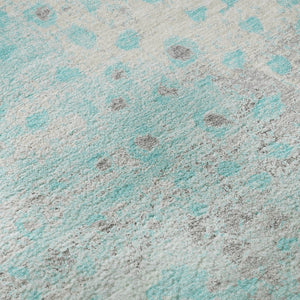 HomeRoots 8' Aqua Gray & Ivory Polka Dot Washable Round Rug - Durable, UV Protected, Kid & Pet-Friendly Design 693237