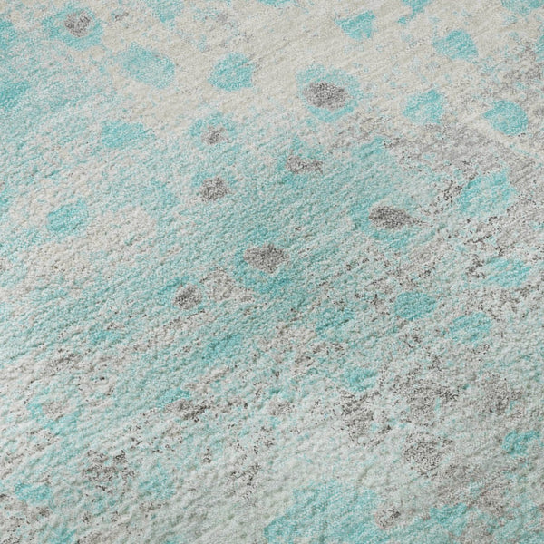 HomeRoots 8' Aqua Gray & Ivory Polka Dot Washable Round Rug - Durable, UV Protected, Kid & Pet-Friendly Design 693237