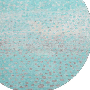 HomeRoots 8' Aqua Gray & Ivory Polka Dot Washable Round Rug - Durable, UV Protected, Kid & Pet-Friendly Design 693237
