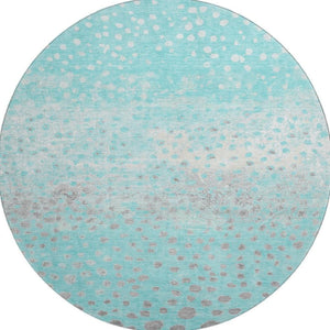 HomeRoots 8' Aqua Gray & Ivory Polka Dot Washable Round Rug - Durable, UV Protected, Kid & Pet-Friendly Design 693237