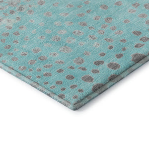 HomeRoots 9' X 12' Aqua Gray and Ivory Polka Dot Area Rug - Washable, Stain Resistant & UV Protected Comfort 693239