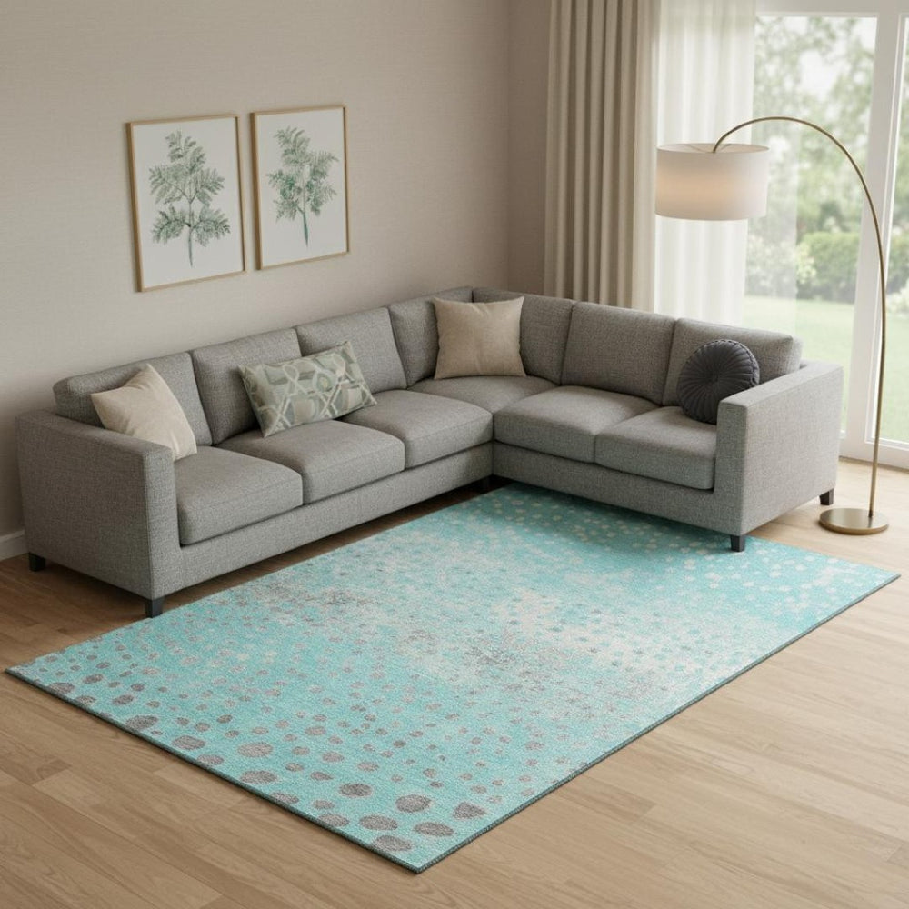HomeRoots 10' Aqua Gray Ivory Polka Dot Area Rug – Washable, UV Protected, Soft Durable for High-Traffic Spaces 693240