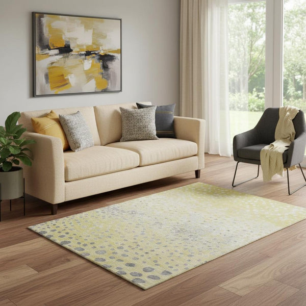 HomeRoots 5' X 8' Gold Ivory Gray Polka Dot Washable Area Rug - UV Resistant, Soft, Durable & Stylish Decor 693242