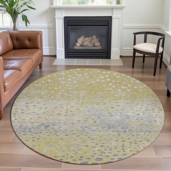 HomeRoots 8' X 8' Modern Gold Ivory & Gray Polka Dot Washable Rug with UV Protection for Home & Patio Use 693243