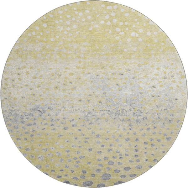 HomeRoots 8' X 8' Modern Gold Ivory & Gray Polka Dot Washable Rug with UV Protection for Home & Patio Use 693243