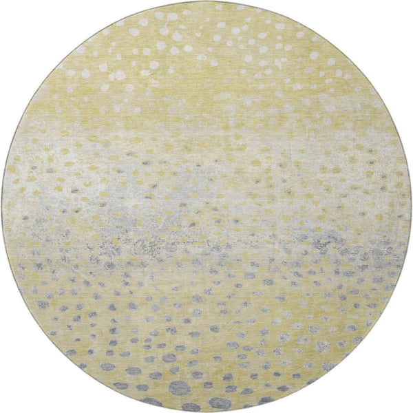HomeRoots 8' X 8' Modern Gold Ivory & Gray Polka Dot Washable Rug with UV Protection for Home & Patio Use 693243