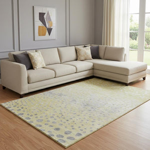 HomeRoots 8' Gold Ivory and Gray Polka Dot Washable Area Rug - UV Protection, Non-Slip, Perfect for Families! 693244
