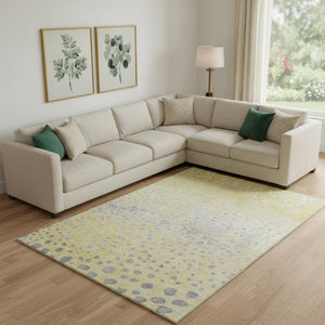 HomeRoots 9' X 12' Gold Ivory Gray Polka Dot Washable Area Rug – Stylish, Durable, Stain-Resistant, UV Protected! 693245
