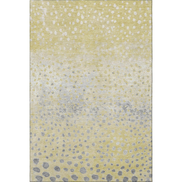 HomeRoots 9' X 12' Gold Ivory Gray Polka Dot Washable Area Rug – Stylish, Durable, Stain-Resistant, UV Protected! 693245