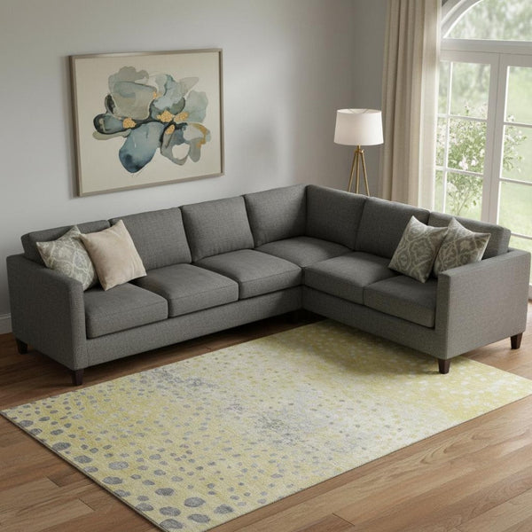 HomeRoots 10' X 14' Gold Ivory Gray Polka Dot Washable Area Rug - Durable, Stain-Resistant, UV Protected Decor 693246