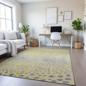 HomeRoots 10' X 14' Gold Ivory Gray Polka Dot Washable Area Rug - Durable, Stain-Resistant, UV Protected Decor 693246