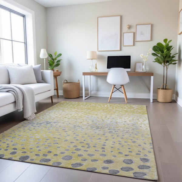 HomeRoots 10' X 14' Gold Ivory Gray Polka Dot Washable Area Rug - Durable, Stain-Resistant, UV Protected Decor 693246