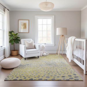 HomeRoots 10' X 14' Gold Ivory Gray Polka Dot Washable Area Rug - Durable, Stain-Resistant, UV Protected Decor 693246