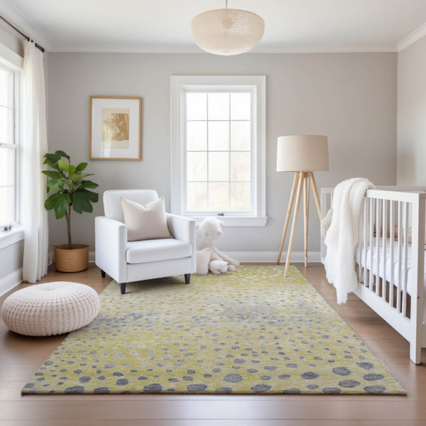 HomeRoots 10' X 14' Gold Ivory Gray Polka Dot Washable Area Rug - Durable, Stain-Resistant, UV Protected Decor 693246