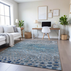 HomeRoots 5' X 8' Gray Ivory Blue Polka Dot Area Rug - Washable, Stain Resistant, UV Protected & Non-Slip! 693248