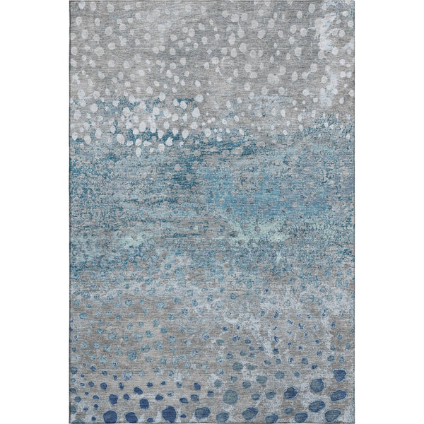 HomeRoots 5' X 8' Gray Ivory Blue Polka Dot Area Rug - Washable, Stain Resistant, UV Protected & Non-Slip! 693248
