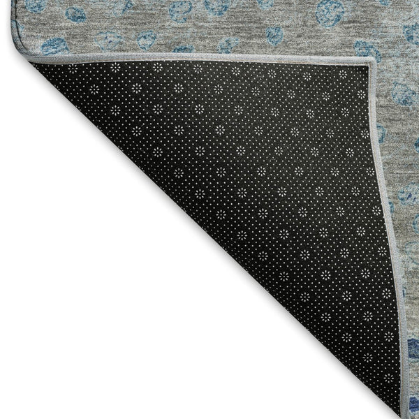 HomeRoots 5' X 8' Gray Ivory Blue Polka Dot Area Rug - Washable, Stain Resistant, UV Protected & Non-Slip! 693248