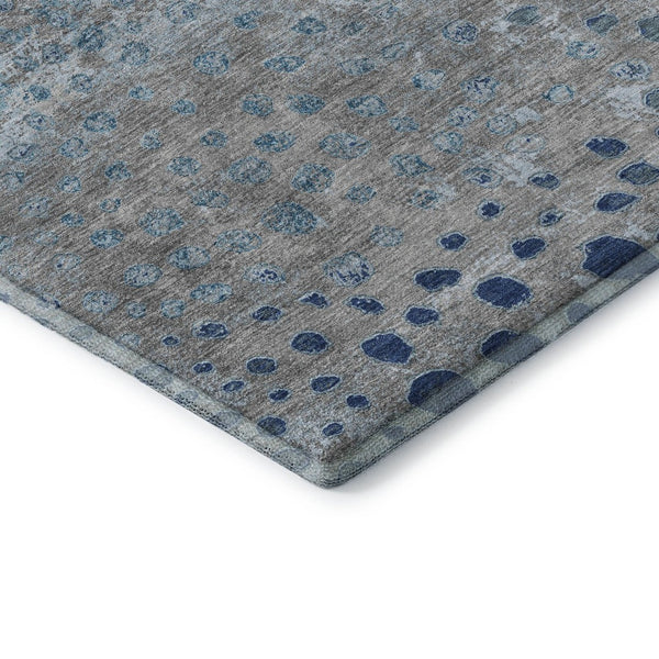 HomeRoots 5' X 8' Gray Ivory Blue Polka Dot Area Rug - Washable, Stain Resistant, UV Protected & Non-Slip! 693248