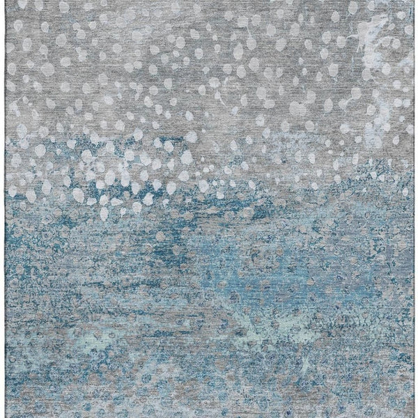 HomeRoots 5' X 8' Gray Ivory Blue Polka Dot Area Rug - Washable, Stain Resistant, UV Protected & Non-Slip! 693248