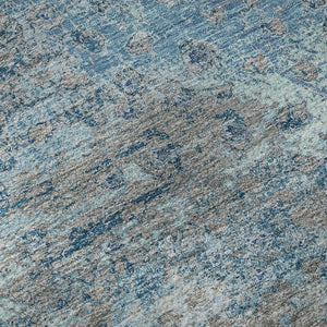 HomeRoots 8' Round Gray, Ivory & Blue Polka Dot Washable Area Rug with UV Protection – Perfect for Kids & Pets! 693249