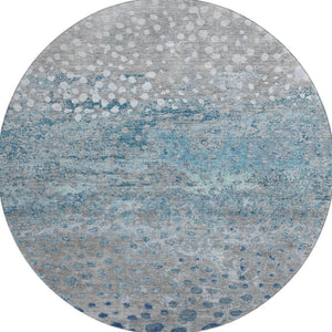 HomeRoots 8' Round Gray, Ivory & Blue Polka Dot Washable Area Rug with UV Protection – Perfect for Kids & Pets! 693249