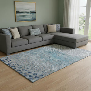 HomeRoots 8' Gray, Ivory & Blue Polka Dot Washable Area Rug - Stain Resistant, UV Protected & Easy Care Design 693250