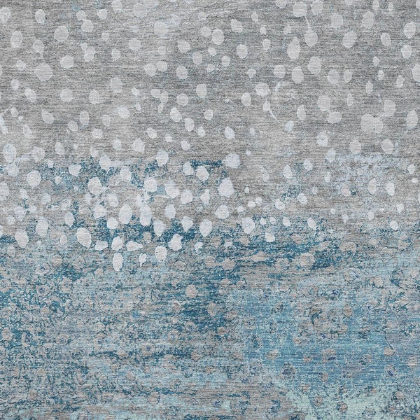 HomeRoots 8' Gray, Ivory & Blue Polka Dot Washable Area Rug - Stain Resistant, UV Protected & Easy Care Design 693250